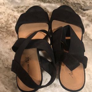 Black wedge sandals